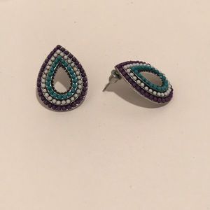 Teardrop shape earrings - purple, white, & blueish